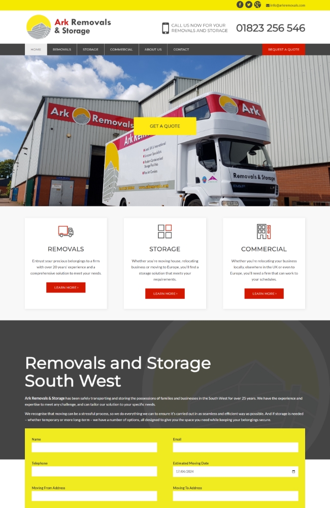 Website for removal and storage company based in Taunton Somerset