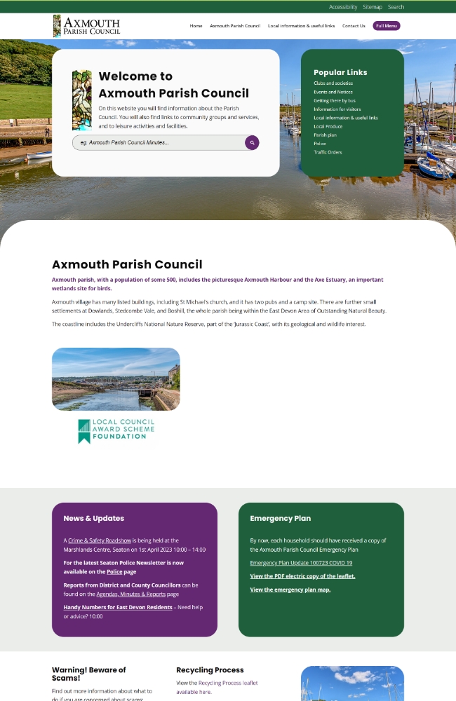 New website for Axmouth Parish Council.